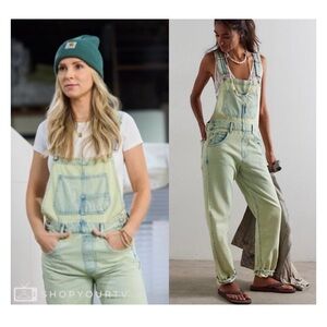We The Free Light Green Denim Jumpsuit